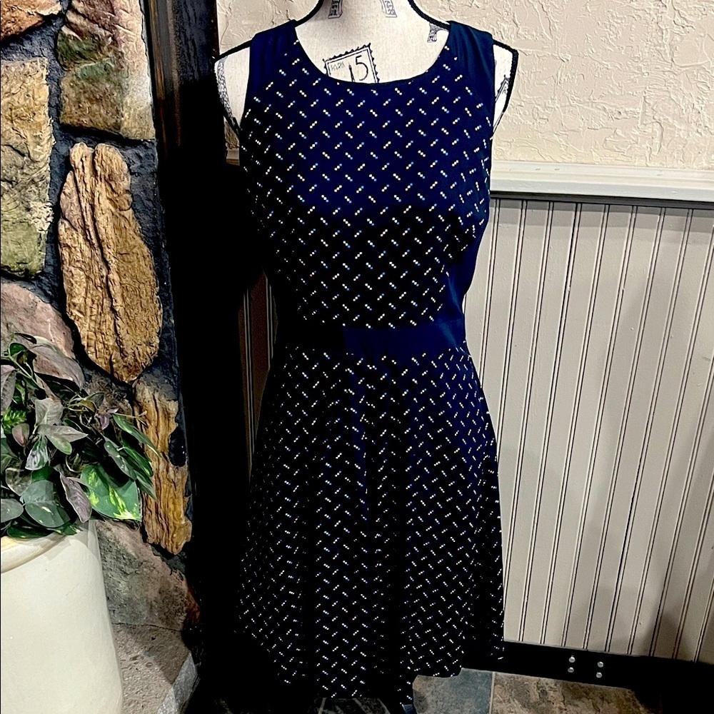 Tommy Hilfiger Navy Blue Patterned Midi Dress